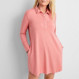 Women's Long Sleeve Polo Sleep Chemise - Pink